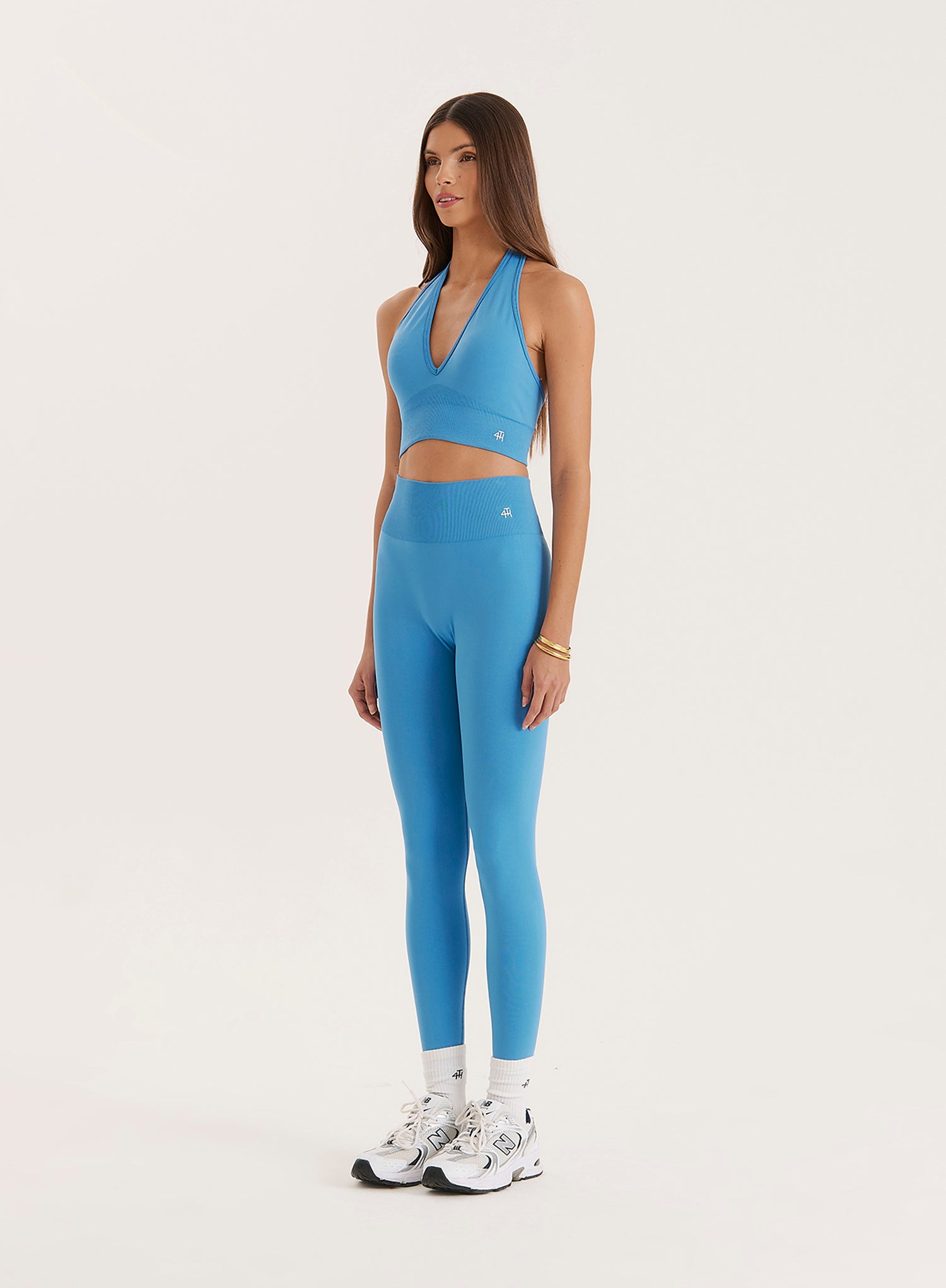 Blue Halter Neck Seamless Sports Bra